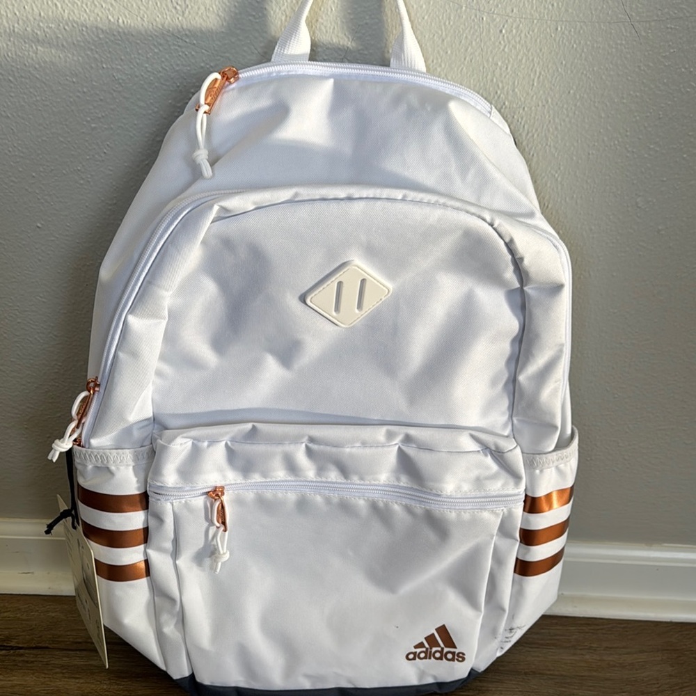 Adidas White Backpack with Copper Details